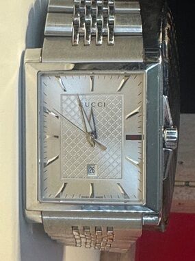 Gucci Silver Stainless Steel Bracelet Watch — Rectangular Case